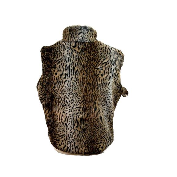 Women Leopard Print Faux Fur Sleeveless Vest - Picture 3 of 7